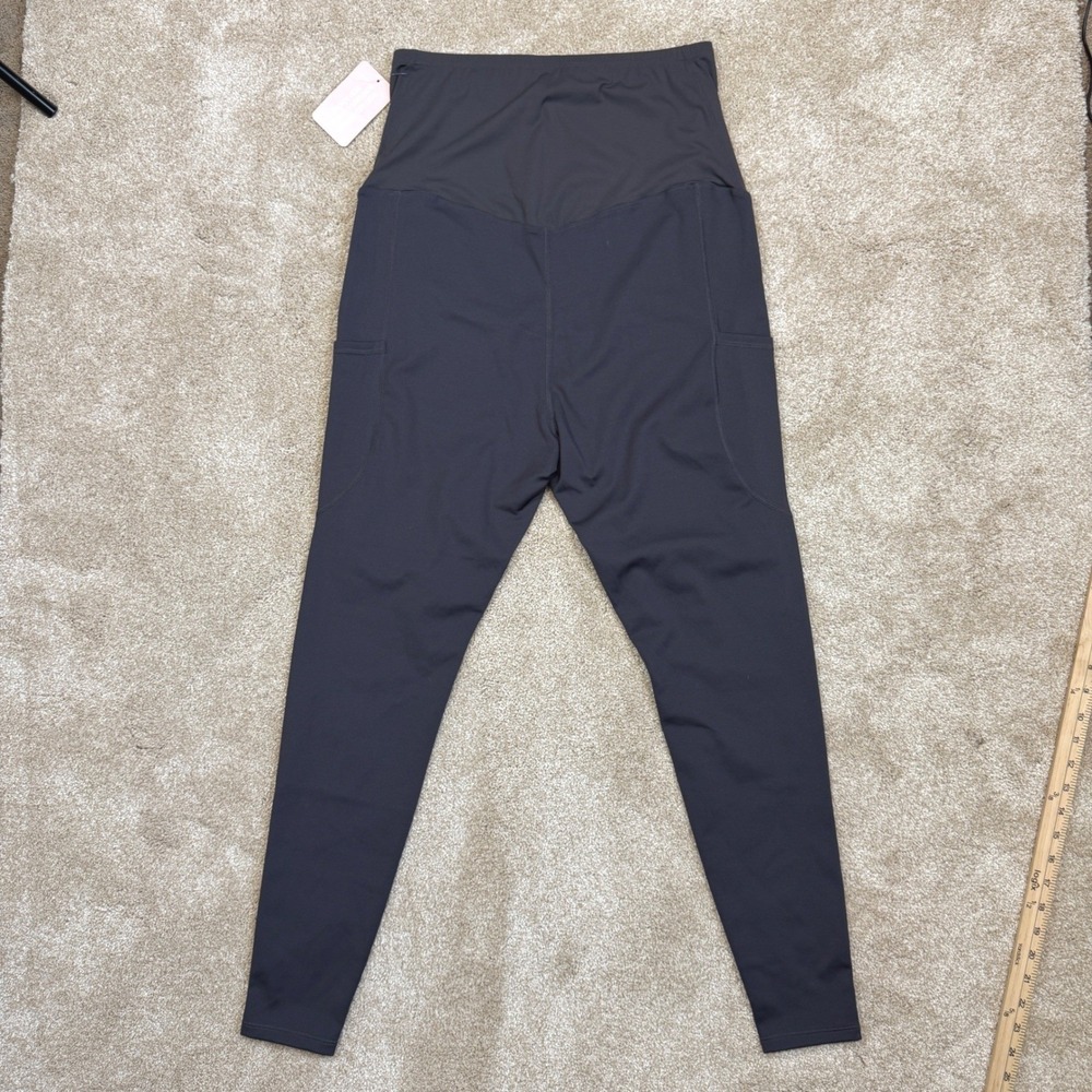 Poshdivah Maternity Leggings Over the Belly Side Pockets Black XXL NEW - Picture 2 of 9